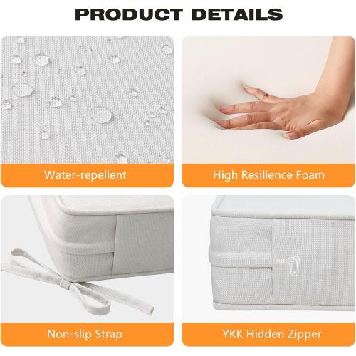 Unimatta Square Corner Seat Cushions, 19 x 19 x 3, Set of 4, Indoor Outdoor Water Repellent Universal Chair Pads with Ties for Patio Furniture, Garden Deck Dining Chairs, Linen
