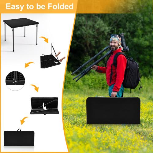 Kasunpul 34 Folding Table, Portable Square Folding Card Table with Collapsible Legs & Carrying Handle, Plastic Tables for Camping,Picnic, Office, Party, Black