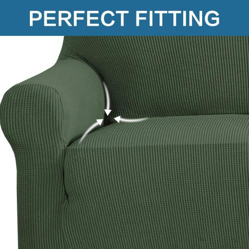 H.VERSAILTEX Stretch Couch Covers for Sofa 1 Piece Slipcovers for Couches 3 Seater Couch Cover Feature Thick Checked Jacquard Fabric with Elastic Bottom(Large Sofa 90-100 Wide, Bronze Green)
