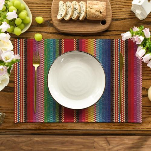 Artoid Mode Colorful Stripes Dia De Los Muertos Fiesta Mexico Placemats Set of 4, 12x18 Inch Spring Table Mats for Party Kitchen Dining Decoration