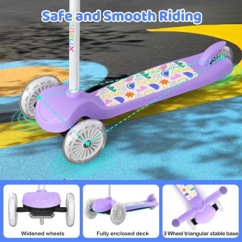 TONBUX Kids Scooter for Ages 3-8, Toddler Scooter with Light-Up Wheels, Adjustable 4-Level Height 3-Wheel Scooters for Kids, Lean-to-Steer Design