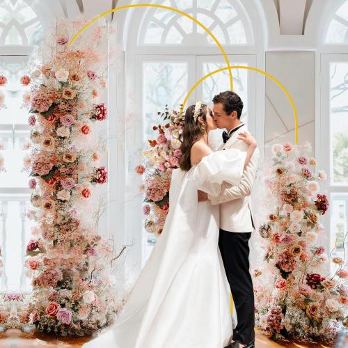 Fomcet Metal Arch Backdrop Stand Set of 2 Gold Wedding Arch Stand 7.2FT & 6FT Arched Backdrop Frame for Birthday Party Baby Shower Graduation Ceremony Decoration