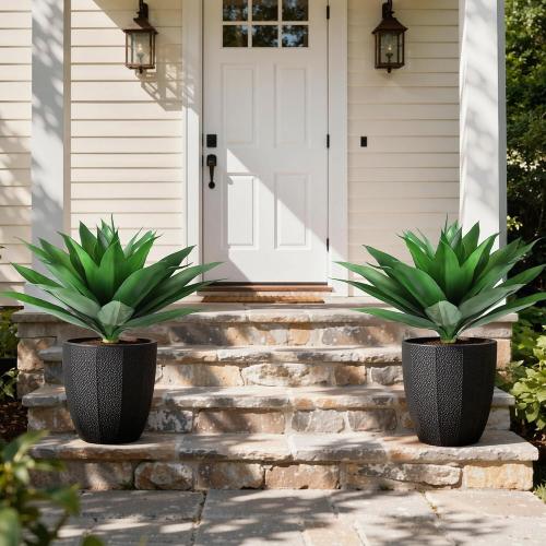 Ivydale Artificial Outdoor Plants, 2 PCS 28 Artificial Agave Plant for Outdoors Outside UV Resistant Large Fake Plants Realistic Greenery for Planter Porch Patio Yard Garden Indoor Decoration