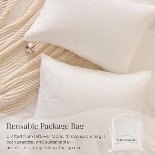 Off White Duvet Cover Queen Size, 100% Sandwashed Cotton Soft Queen Duvet Cover Set 3 Pieces with Zipper Clousre & Corner Buttons (Off White, Queen 90 x 90)