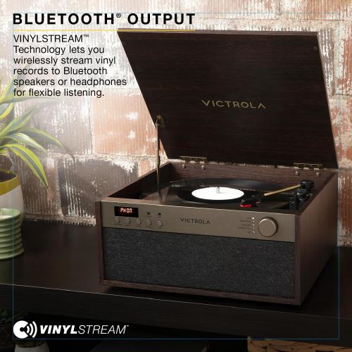 Victrola Century Essential - 5-in-1 Vinyl Record Player & Music Center – 3-Speed Turntable, CD Player, VINYLSTREAM, Bluetooth & 3.5mm Aux, Record Player with Speakers, Mid Century Design (Walnut)
