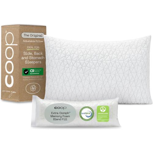 Coop Home Goods Original Adjustable Pillow, Queen Size Bed Pillows for Sleeping, Cross Cut Memory Foam Pillows - Medium Firm Back, Stomach and Side Sleeper Pillow, CertiPUR-US/GREENGUARD Gold