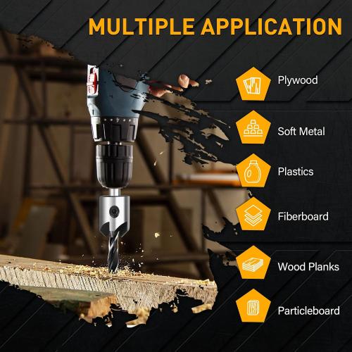 Countersink Drill Bit Set, 7Pcs Sinker Drill Bits M2 HSS, with 1/4 Standard Shank and Allen Wrench, Counter Sink Bit for Woodworking and Carpentry, Pilot Screw Hole Set