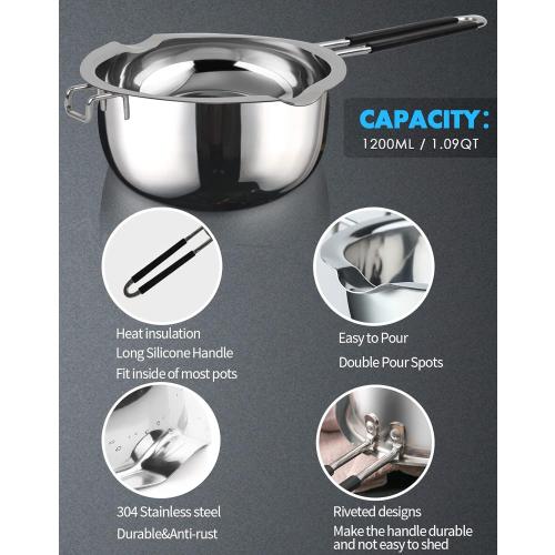 Double Boiler Pot Set,1200ML Double Boiler for Chocolate Melting, 2800ML 304 Stainless Steel Pot With Silicone Spatula for Melting Chocolate, Candy, Candle, Soap, Wax