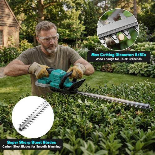 Cordless Hedge Trimmer 22-Inch Compatible with Makita 18V Battery, 3000RPM Brushless Motor Electric Hedge Trimmer, 180°Rotatable Head, Battery Powered Bush Trimmer for Yard, Garden(Tool Only)