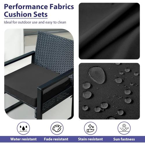 Outdoor Chair Cushions Set of 4,Waterproof Outdoor Seat Cushions for Patio Furniture,Patio Chair Cushion with Handle and Ties, Square Out Door Chair Pads,19 x 19 x 3, Black