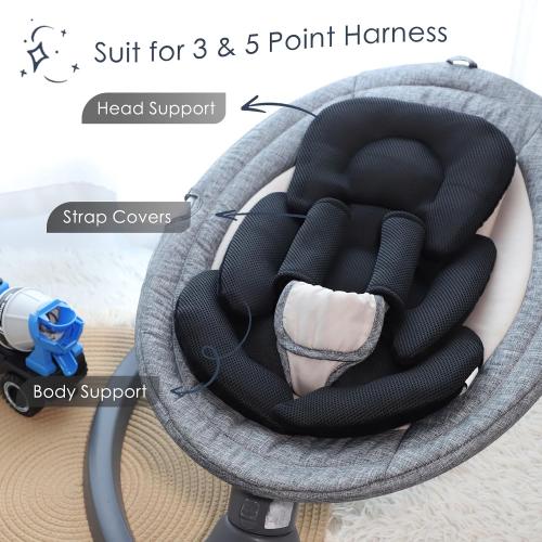 Infant Car Seat Insert for Newborn Girls Boys, Summer Mesh Baby Carseat Head Support with Strap Pads, Soft Reversible Baby Car Seat Insert Cushion Pad for Car Seat, Stroller, Bouncer, Swing, Black