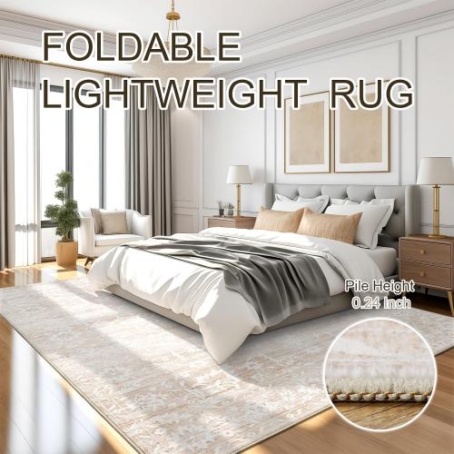 10x14 Area Rugs for Living Room Large Washable Rugs for Bedroom Floral Vintage Non-Slip Thin Area Rug Indoor Home Office Decor Beige