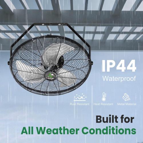Solar Powered Fan for Outside Wall Mount with Smart Thermostat | 18 Heavy Duty Outdoor Fans with Battery, Waterproof, Metal Build, for Patios, Horse Stall, Chicken Coop, 3 Speeds, 180° Tilt