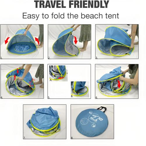 Baby Beach Tent with Pool, Pop Up Sun Shelter for Infant Toddlers, Portable UV Protection Shade with Carry Bag for Outdoor Travel, Camping