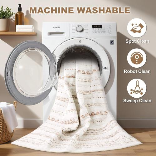 Nakagishi Area Rugs 9x12 Living Room: Washable Boho Large Neutral Modern Soft Farmhouse Rug Stain Resistant Indoor Floor Non-Slip Carpet for Bedroom Nursery Kids Playroom Office Dining Room- Brown