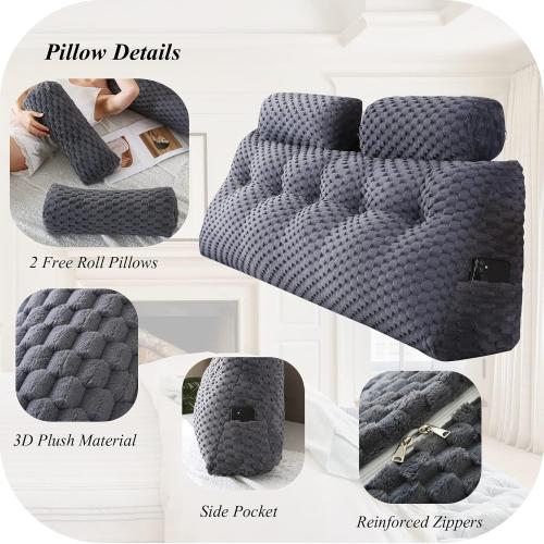 Wedge Headboard Pillows   2 Head Roll Pillow Bed Wedge Pillow for Headboard Large Bolster for Bed Rest Reading Pillows Backrest Pillows for Sitting in Bed Backrest Positioning Support