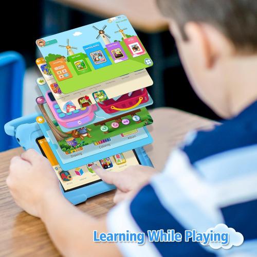 Veidoo Kids 7 Android Tablet PC, 2GB RAM, 32GB ROM, Safety Eye Protection, WiFi, Dual Camera, Games, Parental Control APP, Blue Silicone Case