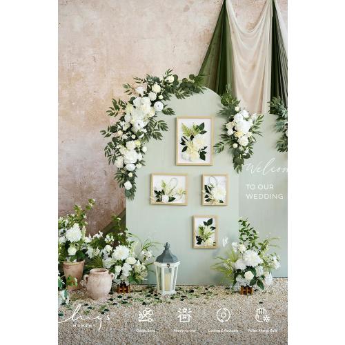 Ling's moment Artificial Wedding Arch Flowers Kit Pack of 4, 2pcs Hanging Silk Flowers Arrangement 2pcs Chiffon Drapes Ceremony Spring Fake Rose Arbor Backdrop White Sage Floral Party Outdoor Decor