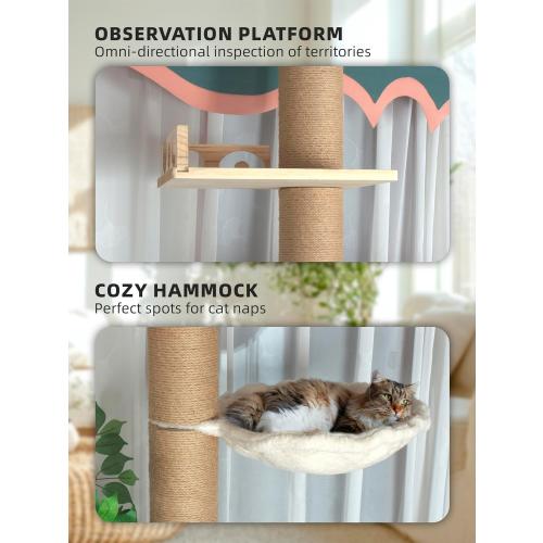 Fantasreen Cat Tree Floor to Ceiling Cat Tower Ajustable Height 97.1-124.4 Inches Tall and 4.5 Inches Thickened Post Large Cat Tree Tower for Indoor Cats Modern