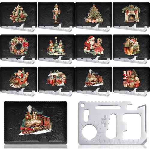 Shimeyao 12 Pcs Stocking Stuffers for Adults Men 11-in-1 Wallet Credit Card Multitool Christmas Gifts for Men Metal Stainless Steel Tool Bottle Opener for Husband Dad Adults