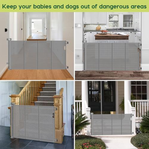 Reinforced 55 Wide Retractable Dog Gate with Support Rods, 33 Tall Retractable Baby Gate for Dogs, No Sag and Wrinkle Mesh Child Gates for Doorways, Indoor Pet Barrier Stair Gates for Kids, Gray