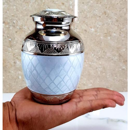 Size 6 Color Blue eSplanade Metal Cremation Urn Memorial Jar Pot Container | Medium Size Urn for Funeral Ashes Burial | Engraved Metal Urn | Blue - 6 Inches