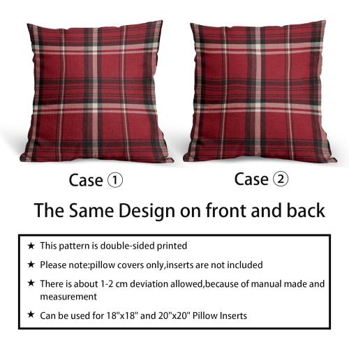 Green Christmas Plaid Pillow Covers 20x20 Set of 2 Xmas Buffalo Tartan Print Holiday Decorative Throw Pillows Outdoor Pillowcase Square Linen Farmhouse Cushion Case Decor for Couch Sofa Bed