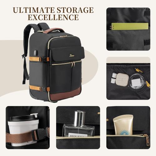 LOUEO Travel Rolling Backpack for Women with Wheels, 17 Inch Wheeled Carry on Luggage for Adults