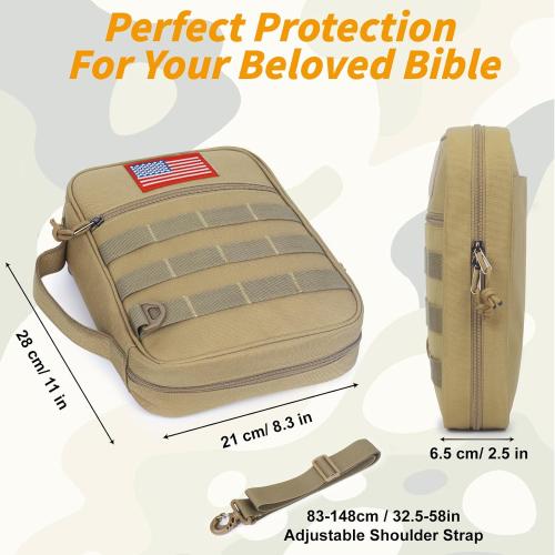 Tactical Bible Cover For Men,Large Bible Case With Shoulder Strap,Water-Resistant Book cover With Handle,Multi-Functional Carrying Bible Holder Bag For Church,Study,Spiritual