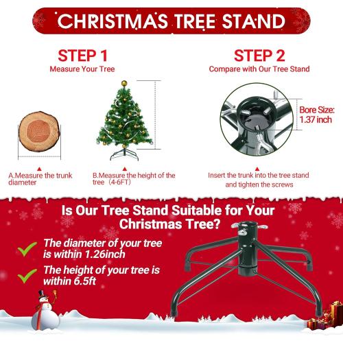 JSungo Folding Christmas Tree Stand, 16.3inch Replacement Christmas Tree Base for 4-6 Feet Artificial Tree, Metal Xmas Tree Holder Fits 0.5 - 1.37 Inch Tree Pole, DarkGreen