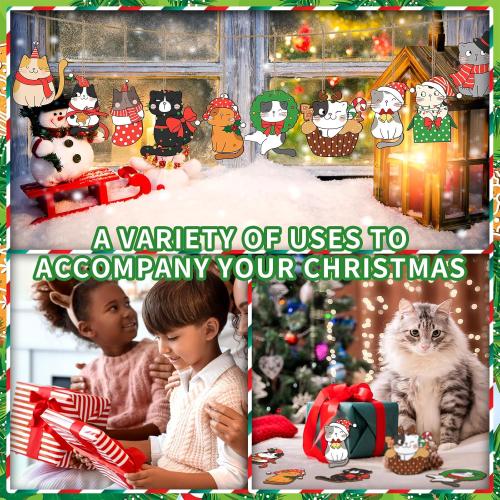 Spiareal 40 Pcs Christmas Cat Ornament Set Xmas Decor Tree Hanging Cat Wooden Holiday Decoration Ornaments for Christmas Tree Outdoor Hanging (Cute)