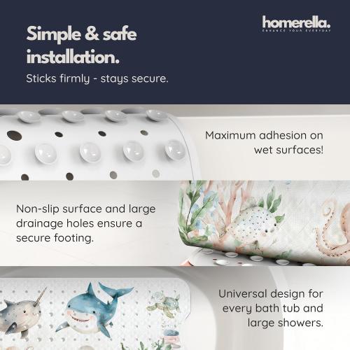 Bathtub Mat Non Slip Anti Mold Kids 35x16- homerella® Bath Mat for Tub, BPA Free,Incl. 2 Hooks, Washable Shower Mat Non Slip Anti Mold,Shower Mats for Inside Shower,EU Certified