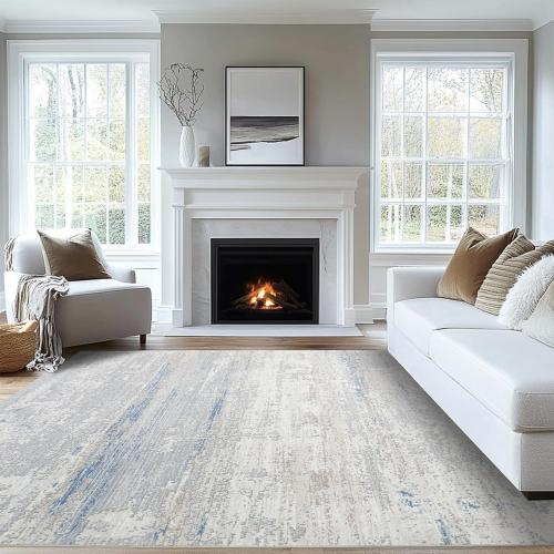 Washable Rugs 8x10 Area Rugs for Living Room- Modern Abstract Rugs for Bedroom,Dining Room, Large Soft Low Pile Carpet with Non Slip Rubber Backing,Neutral Accent Rug for Nursery Home Office