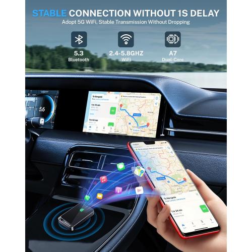 Jemluse Wireless CarPlay Adapter for Apple iPhone - Multi-User Seamless Connection for Convert Wired to Wireless Car Play Adapter - No Latency from iOS 10  to Screen w/USB C (Gray)
