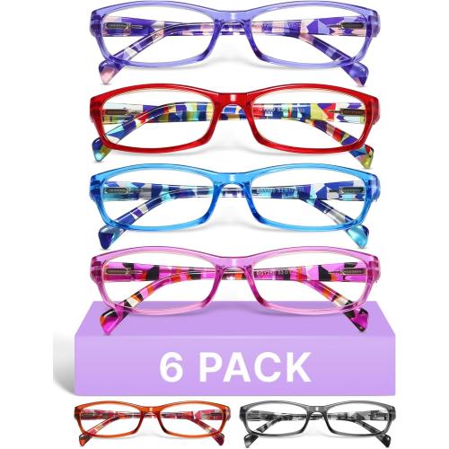 Gaoye 2.25 Reading Glasses for Women, 6 pack Fashion Readers for Women Spring Hinge Eye Glasses, Blue Light Reading Glasses
