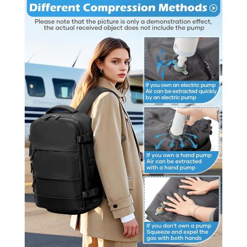Black Vacuum Backpack Travel Laptop Backpacks For Women Men Carry On Backpack With Vacuum Compression Bags Seal Packing Personal Item Travel Bag Vacpack Backpacks Without Pump