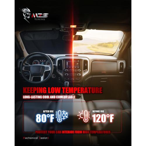 MZS Windshield Sun Shade Compatible with Silverado Sierra 1500 2500HD 3500HD 2019-2026, Foldable Truck Sun Shade Shield with Storage Pouch, Front Window Visor Sunshade for Interior Protector