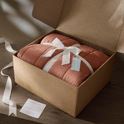 Harbor House French Flax Linen Garment Washed Quilt Set – 100% Linen Front & Back, All-Season, Breathable & Temperature-Regulating, Box Quilted, Includes Shams, King 108 x 92, Clay