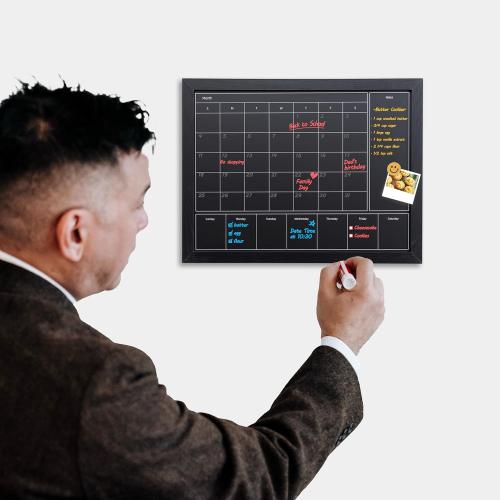 3-in-1 Magnetic Chalkboard Calendar for Wall – 13x17 Monthly, Weekly & Memo Planner with Black Wood Frame, Hanging Blackboard for Home, Office, Kitchen Decor(DH-3in1-3343)