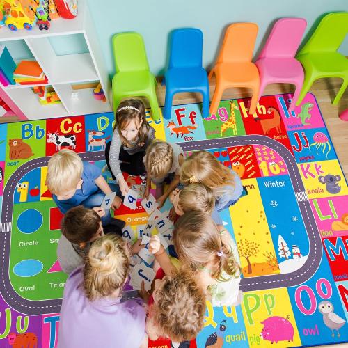HOMORE Kids Rug, 9x12 Large Educational Rugs for Classroom Kids Collection ABC Rug for Learning Alphabet, Numbers, Colors, Season and Animal Words, Play Rugs for Playroom