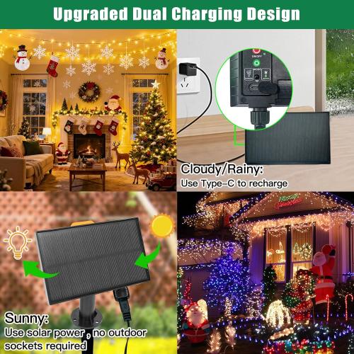 LitHome 100 LED Solar Christmas String Lights Outdoor, 33FT 34Colors Changing Solar/USB String Lights Waterproof with Remote, 102 Modes Easter Light for Xmas Tree Party Holiday Valentine's Day Decor