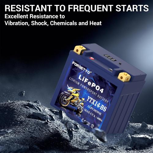 UL Certified YTX14-BS Lithium Motorcycle Battery, ATV Battery 12V 8AH 600CCA Compatible with Yamaha Scooter Snowmobile Jet Ski, Scooter, PWC & More