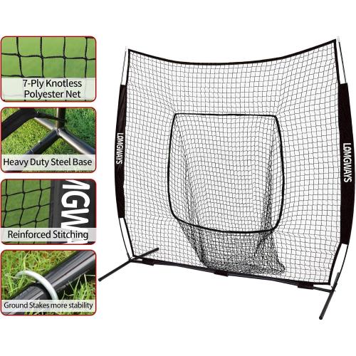 7x7ft/8x8ft Baseball Softball Net with Steel Frame for Batting, Hitting, Pitching, Portable Baseball Batting Net with Carry Bag, Great for All Levels
