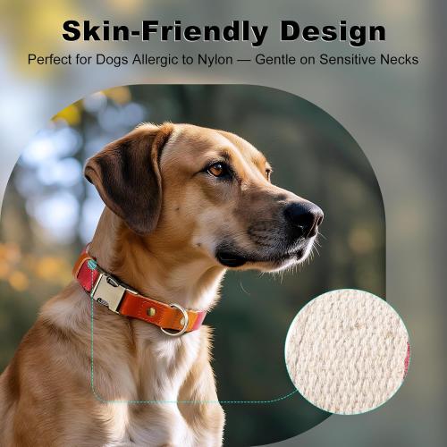 Plutus Pet Genuine Leather & Hemp Dog Collar – Adjustable Heavy Duty Pet Collar with Quick Release Metal Buckle, Soft & Stylish for Puppy and Small, Medium, Large Dogs (Red, L)