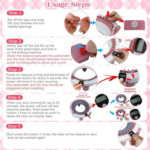Knitting Machine Counter, Heyseri Row Counter for Knitting Machine - Attachable Magnetic Suitable for 32.40.48 Needle Row Counter - Pink