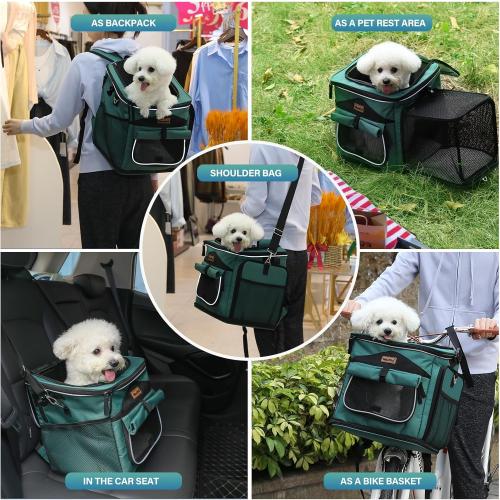 Expandable Foldable Dog Basket Backpack - Safe, Easy Travel Carrier for Small Pets (Green)