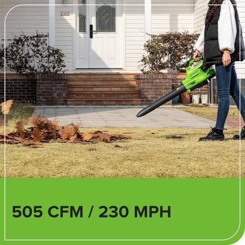 Greenworks 40V (230 MPH / 505 CFM) Cordless Brushless Leaf Blower/Vacuum with Bag, High Power, Lightweight & Quiet for Yard Debris Cleanup, Includes 5.0Ah Battery & Charger