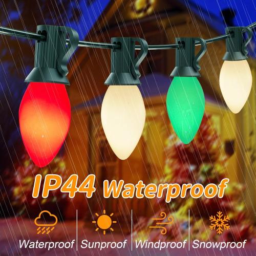 25Ft C7 LED Christmas Multicolor String Lights with 27 Red Green White LED Bulbs, Outdoor Hanging Vintage Christmas Lights Waterproof for Xmas Tree Roofline Wedding Party Holiday Decor-Red/Green/White