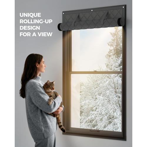 Window Insulation for Winter, Curtain Size , Thermal Insulated Window Cover with Oxford Cloth Thicken Cotton Filled, Windows, Grey