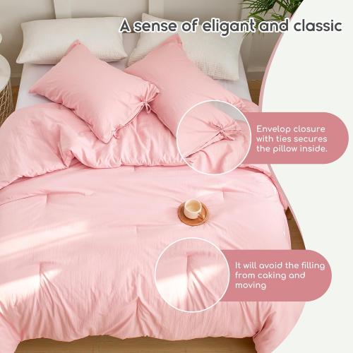 Blush Light Pink Comforter Set Queen, Super Soft Washed Polycotton Fabric, Cozy Comfy Down Alternative Bedding Blanket Comforter Set and Pillowcase Lightweight but Warm for Women All Seasons